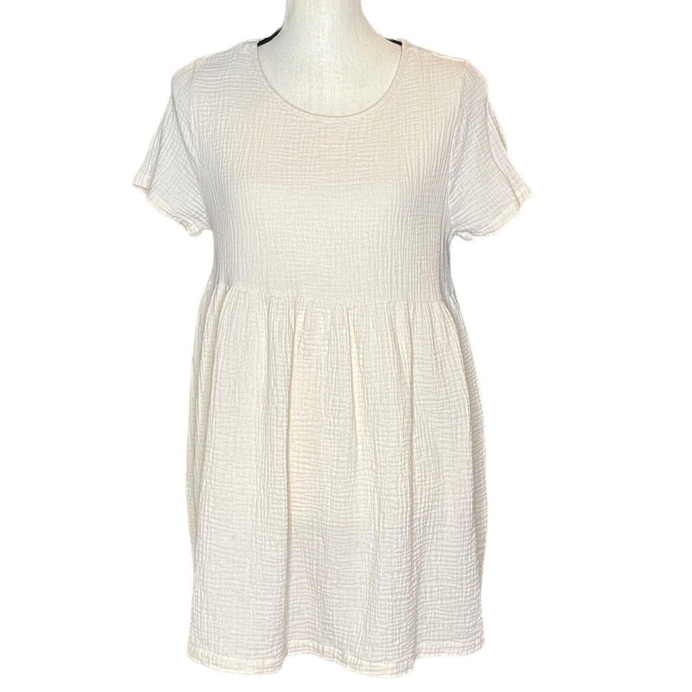 Hyfve Women’s Cotton Gauze Baby Doll Shirt Dress Tunic Top Lagen Blouse Medium